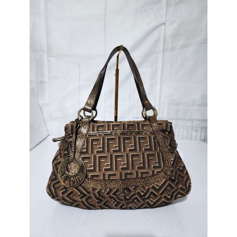 Fendi Zucca Canvas and Leather Shoulder Bag Brown